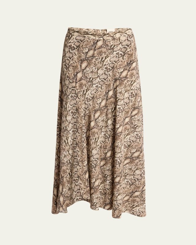 Sakura Snakeskin-Print A-line Maxi Skirt